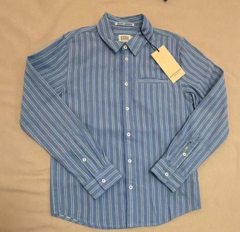 Scotch & Soda Amsterdam Blue Striped Long Sleeve Regular Fit Shirt Boys Size 12